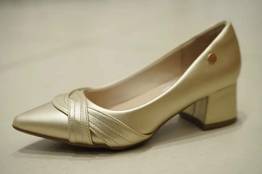 Women's Gold Block Heel Pumps